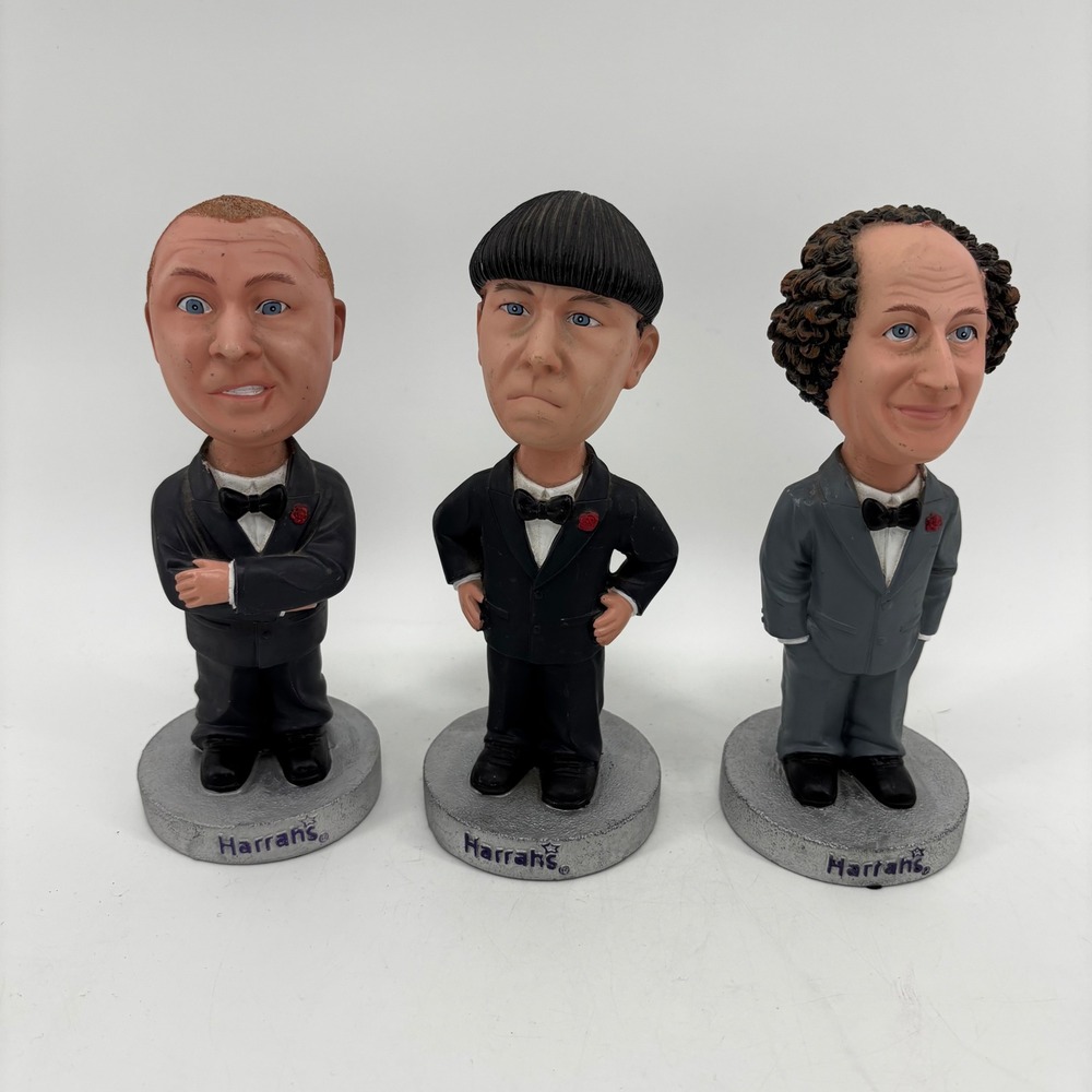 The Three Stooges Harrahs Bobblehead Set Larry Moe Curly Tuxedo Figures 7 inch